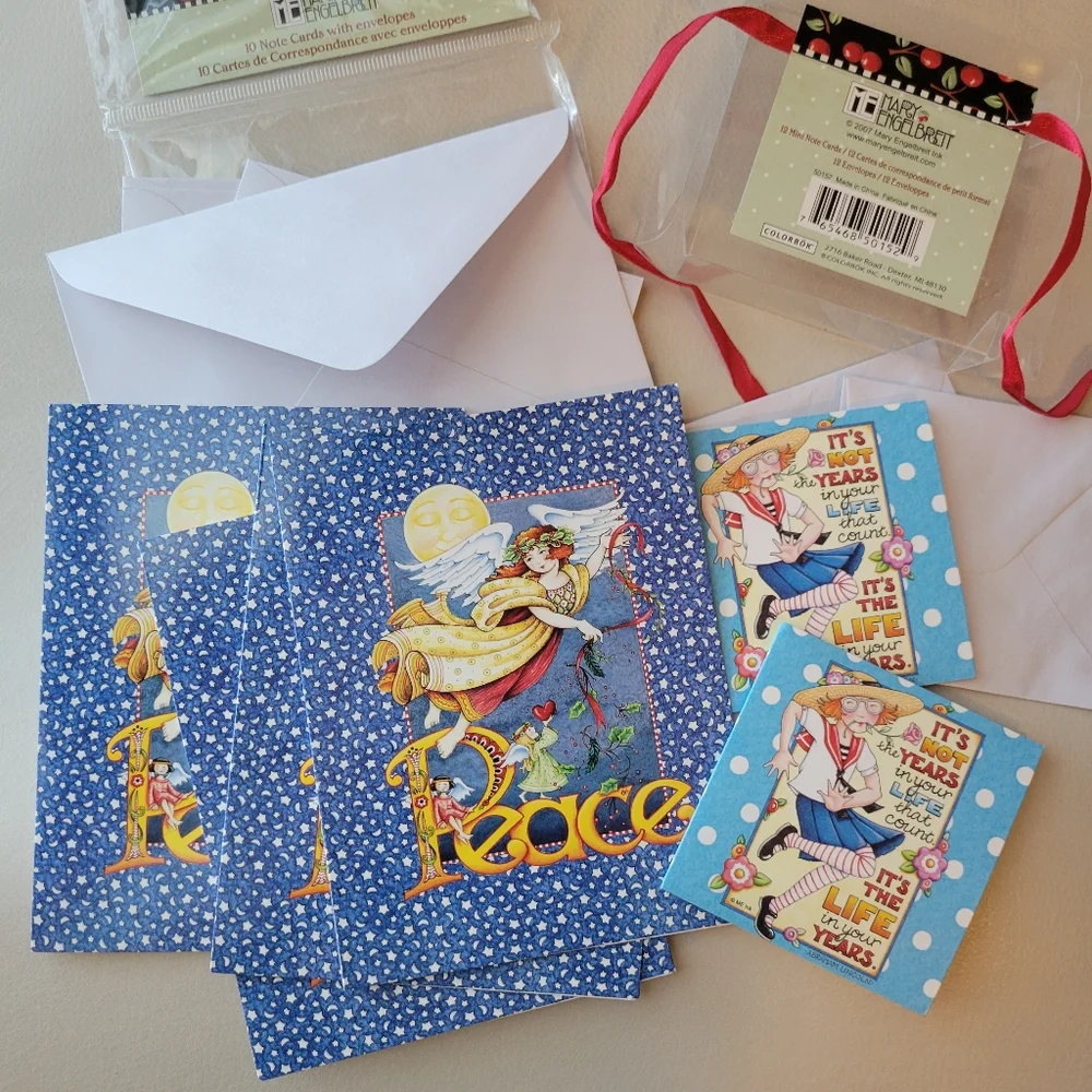 Mary Engelbreit Notecards (6) ~ Cute & Whimsical ~ Peace & Abe Lincoln Quote